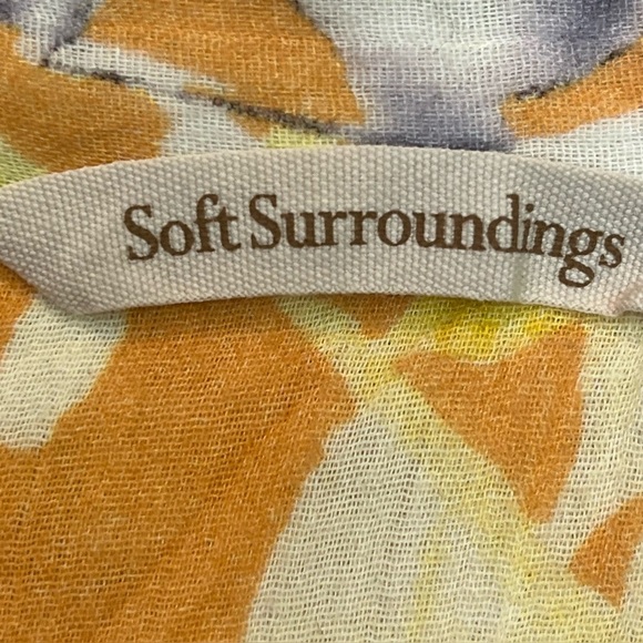 Soft Surroundings Pauleena Gauzy Orange Floral Asian Blouse Top Sz L Buttons - Picture 4 of 15